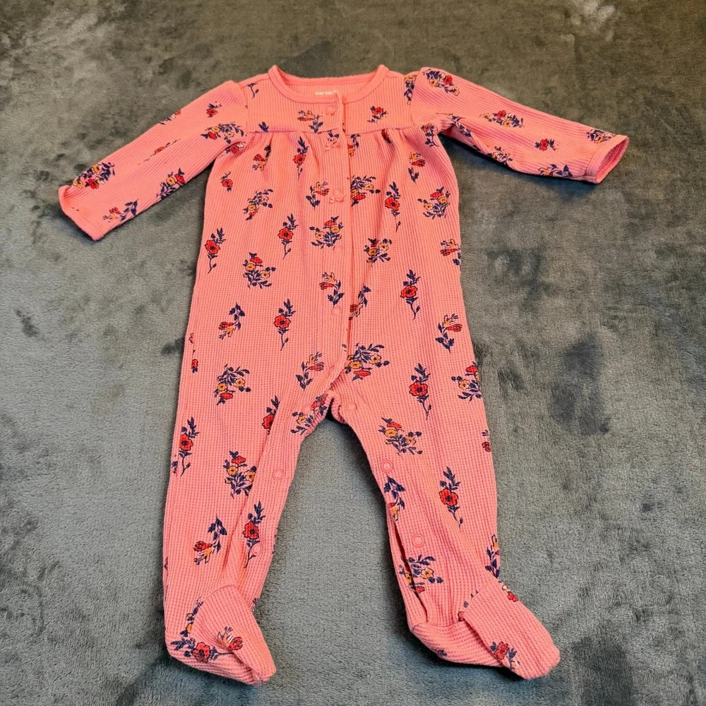 Carters Floral Waffle Knit Footed Sleeper Baby 9 Months Pink Snap Front Pajamas